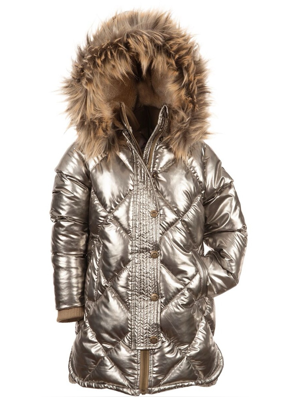 Appaman Sloan Puffer Jacket Girls 14 Quilted Metallic Gold Faux Fur Sherpa Coat